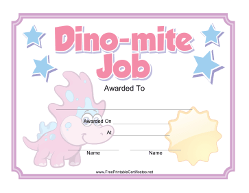 Triceratops Certificate Pink