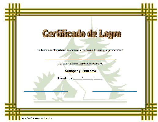 Certificado de Logro en Acampar y Escutismo