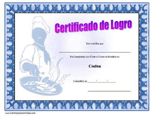 Certificado de Logro Estudios en Cocina