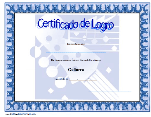 Certificado de Logro Estudios en Guitarra