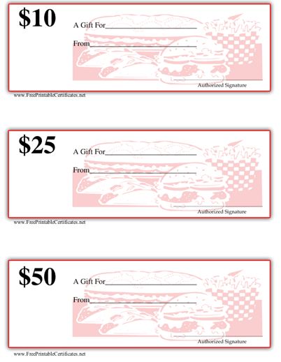 Gift Certificate - Grill/Diner