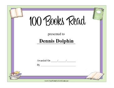 100 Books Read Award certificate