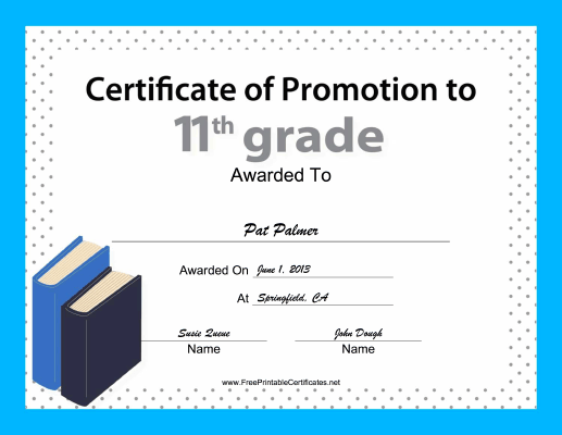 11th Grade Promotion certificate