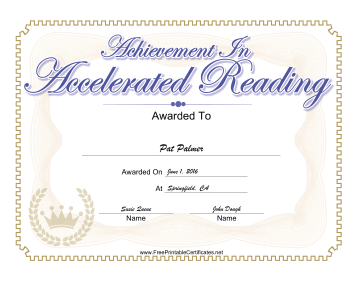 Accelerated Reading certificate