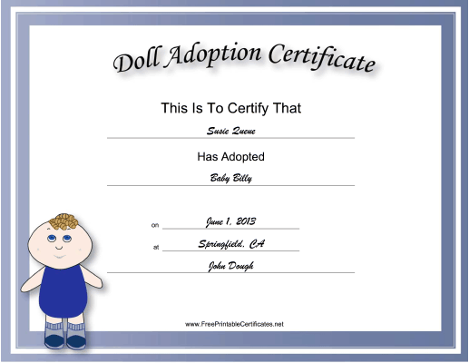 Adoption Certificate Baby Doll Academic certificate