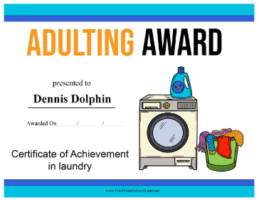 Adulting Award Laundry certificate