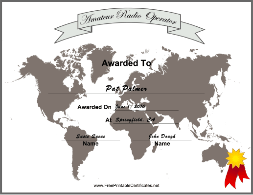 Amateur Radio Operator certificate