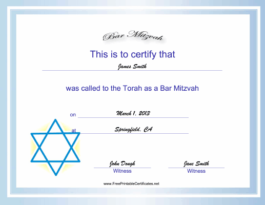 Bar Mitzvah certificate