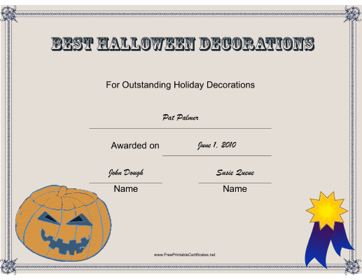 Best Halloween Decorations certificate