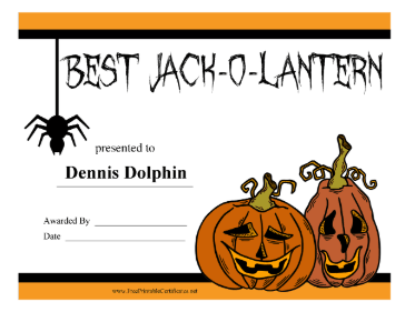 Best Jack o Lantern certificate