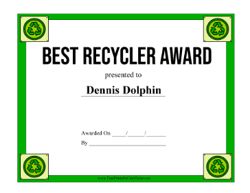 Best Recycler Award certificate
