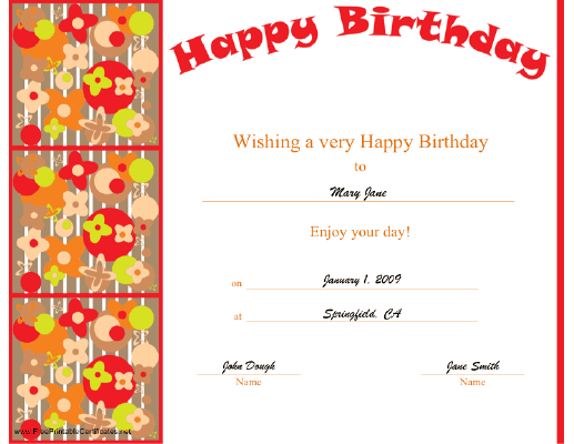 Birthday certificate