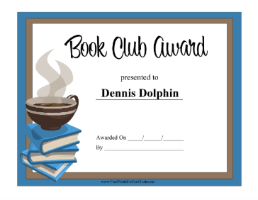 Book Club Award certificate