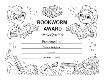 Bookworm Award Black and White certificate