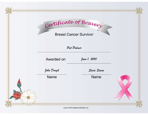 Breast Cancer Bravery certificate
