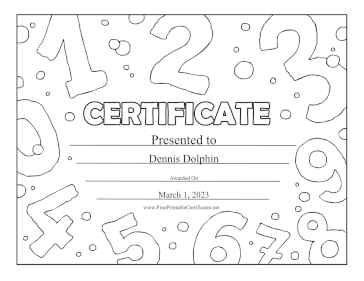 Bubble Numbers Black and White certificate
