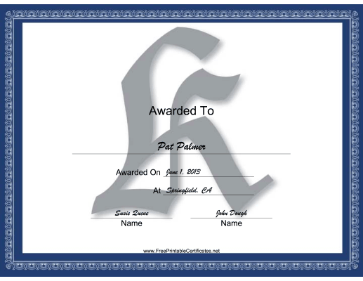 K Monogram certificate