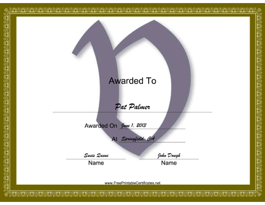 V Monogram certificate