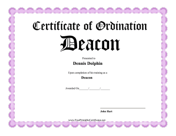 Certificate Of Ordination Deacon certificate