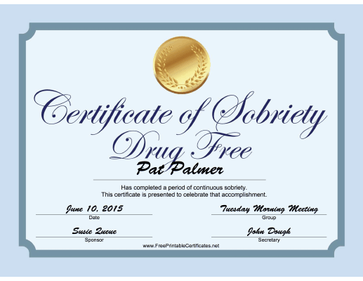 Drug Free Certificate (Blue) certificate