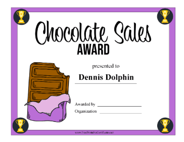 Chocolate Sales Award certificate