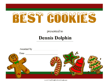 Christmas Cookies Award certificate