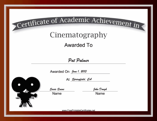 Cinematography Academic certificate