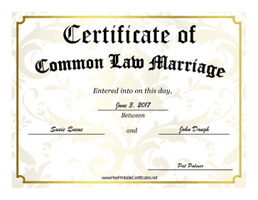 Common Law Marriage certificate