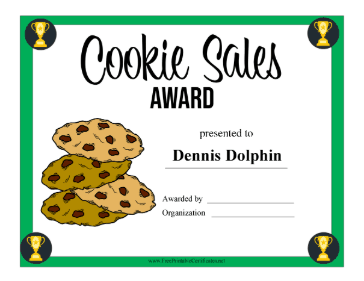 Cookie Sales Award certificate