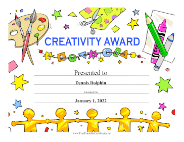 Creativity Award certificate