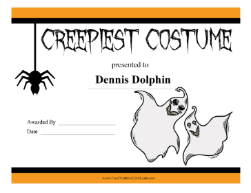 Creepiest Costume Prize certificate