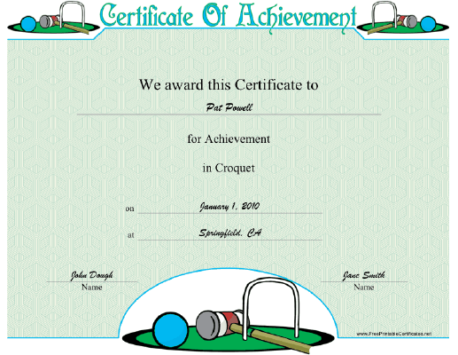 Croquet certificate