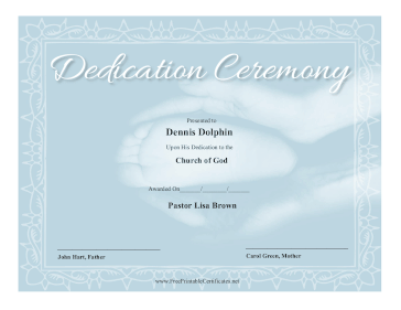 Dedication Ceremony Certificate Blue certificate