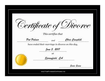 Divorce certificate