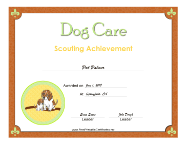 Dog Care Badge certificate
