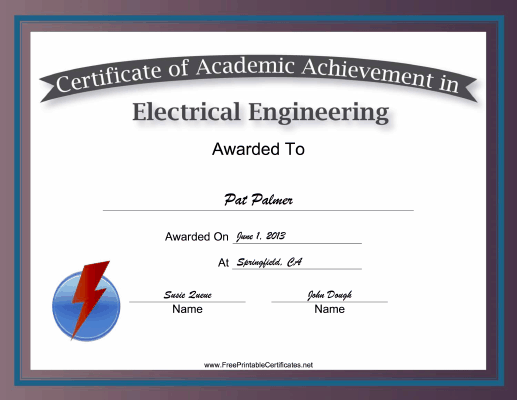Electrical Engineering Academic Certificate Printable Certificate