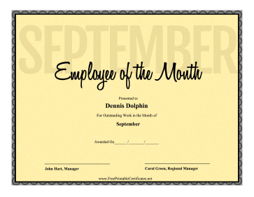 Employee Of The Month September certificate