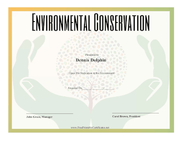 Environmental Conservation Award certificate