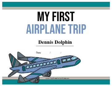 First Plane Trip certificate
