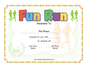 Fun Run certificate