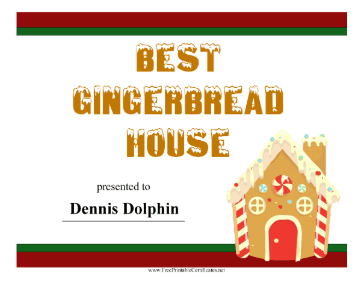 Gingerbread House Award certificate