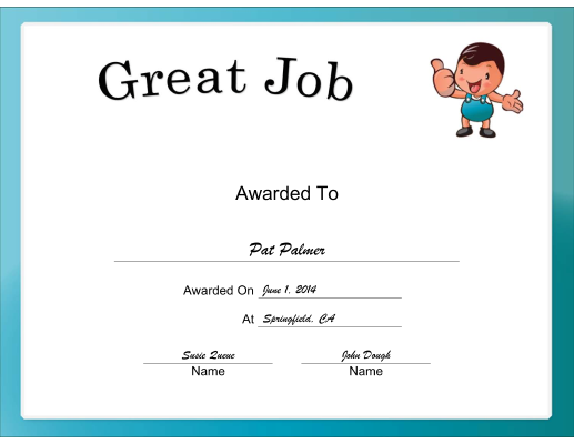 Great Job certificate