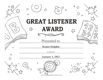 Great Listener Award Black and White certificate