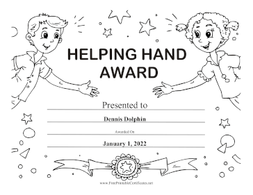 Helping Hand Award Black and White certificate