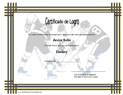 Certificado de Logro en Hockey certificate