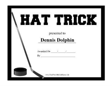 Hockey Hat Trick certificate