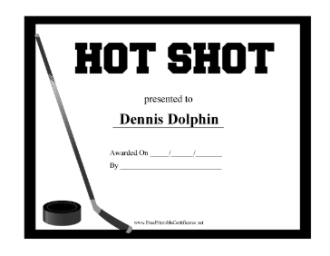 Hockey Hot Shot certificate