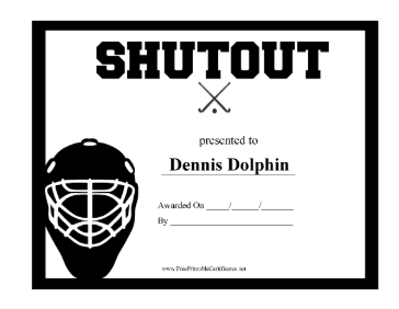 Hockey Shutout certificate