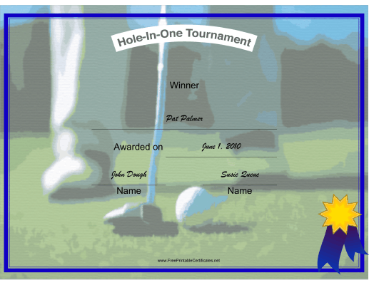 Hole in One Winner certificate