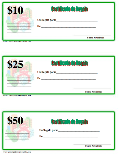 Certificado de Regalo certificate